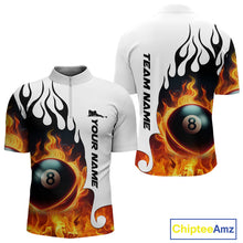 Load image into Gallery viewer, Personalized Orange 8 Ball Fire Flame Men&#39;s Billiard Shirt Custom Pool Team Jersey Polo &amp; 1/4 Zip TDM5229