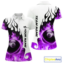 Load image into Gallery viewer, Personalized Purple 8 Ball Fire Flame Women&#39;s Billiard Shirt Custom Pool Team Jersey Polo &amp; 1/4 Zip TDM5231