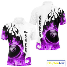Load image into Gallery viewer, Personalized Purple 8 Ball Fire Flame Men&#39;s Billiard Shirt Custom Pool Team Jersey Polo &amp; 1/4 Zip TDM5231