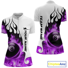 Load image into Gallery viewer, Personalized Purple 8 Ball Fire Flame Women&#39;s Billiard Shirt Custom Pool Team Jersey Polo &amp; 1/4 Zip TDM5231