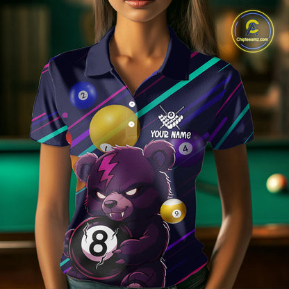 Personalized Funny Bear 8 Ball Billiard Shirt For Women Custom Billiard Jersey, Pool Team Shirts TDM5234