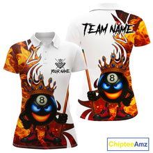 Load image into Gallery viewer, Personalized Orange Funny 8 Ball Crown Flame Billiard Shirt For Women Custom Pool Team Shirt TDM5237