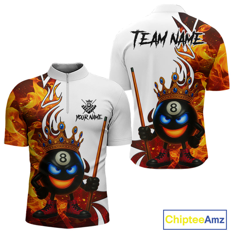 Personalized Orange Funny 8 Ball Crown Flame Billiard Shirt For Men Custom Pool Team Shirt TDM5237