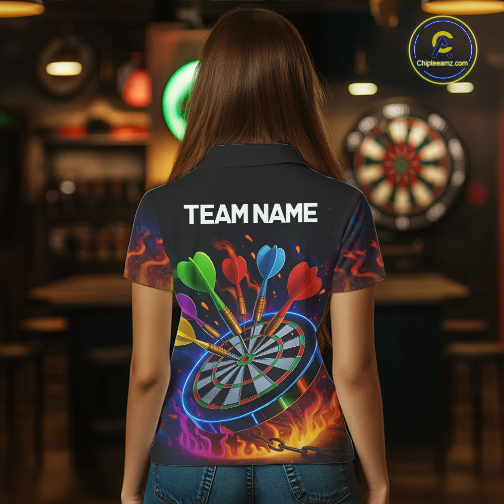 Colorful Neon Flame Darts Shirt For Women Custom Funny Darts Team Jersey Polo & Quarter Zip TDM5500