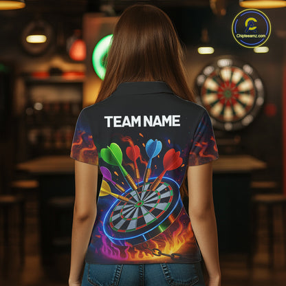 Colorful Neon Flame Darts Shirt For Women Custom Funny Darts Team Jersey Polo & Quarter Zip TDM5500