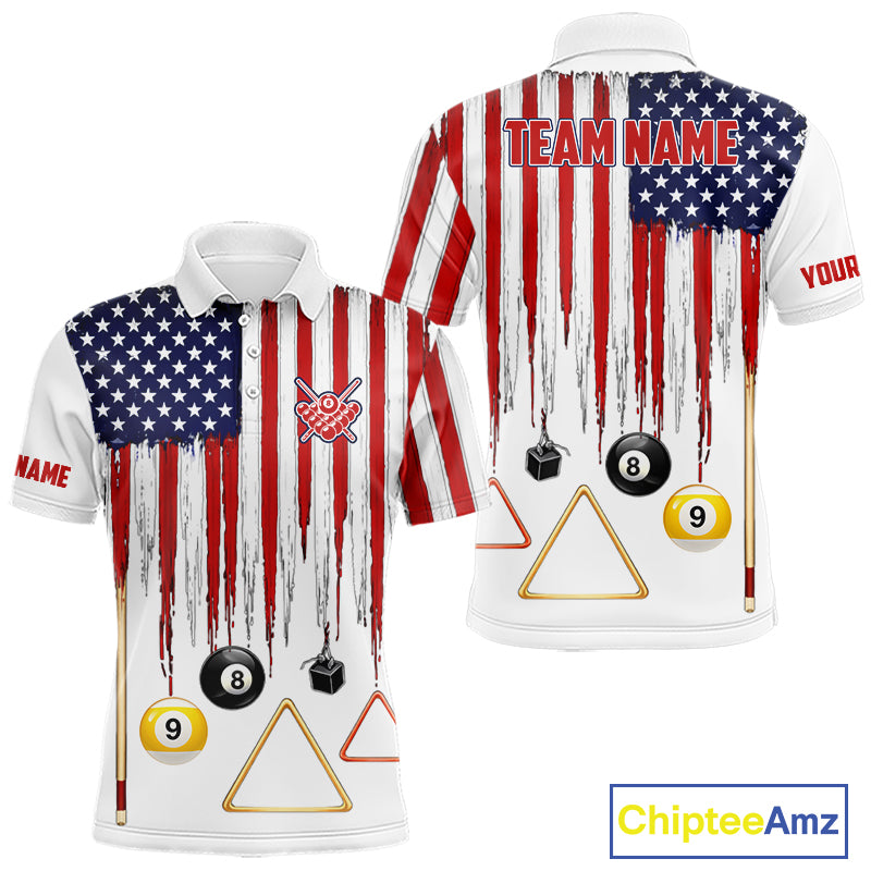 American Flag Billiard Shirt For Men Custom Patriotic Pool Team Jersey Polo & 1/4 Zip |White TDM5753