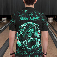 Load image into Gallery viewer, Custom Turquoise Grim Reaper Lightning Bowling Shirt For Men, Bowling Jersey Team Polo &amp; 1/4 Zip TDM5951