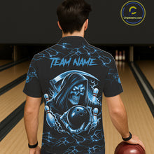 Load image into Gallery viewer, Custom Blue Grim Reaper Lightning Bowling Shirt For Men, Skull Bowling Jersey Team Polo &amp; 1/4 Zip TDM5953