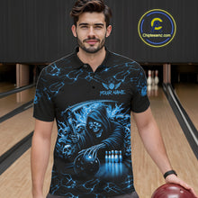 Load image into Gallery viewer, Custom Blue Grim Reaper Lightning Bowling Shirt For Men, Skull Bowling Jersey Team Polo &amp; 1/4 Zip TDM5953