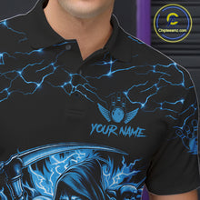 Load image into Gallery viewer, Custom Blue Grim Reaper Lightning Bowling Shirt For Men, Skull Bowling Jersey Team Polo &amp; 1/4 Zip TDM5953