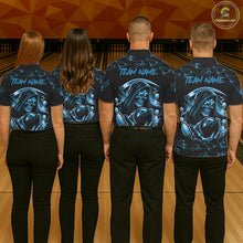 Load image into Gallery viewer, Custom Blue Grim Reaper Lightning Bowling Shirt For Men, Skull Bowling Jersey Team Polo &amp; 1/4 Zip TDM5953