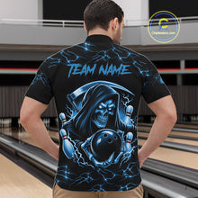 Load image into Gallery viewer, Custom Blue Grim Reaper Lightning Bowling Shirt For Men, Skull Bowling Jersey Team Polo &amp; 1/4 Zip TDM5953