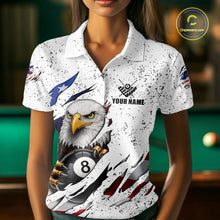 Load image into Gallery viewer, White Grunge US Flag Eagle Billiard Shirt For Women Custom 8 Ball Pool Team Jersey Polo &amp; 1/4 Zip TDM5956