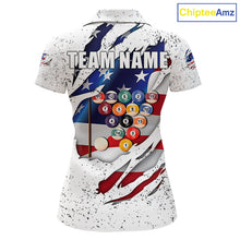 Load image into Gallery viewer, White Grunge US Flag Eagle Billiard Shirt For Women Custom 8 Ball Pool Team Jersey Polo &amp; 1/4 Zip TDM5956