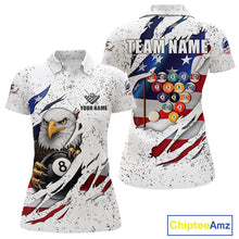 Load image into Gallery viewer, White Grunge US Flag Eagle Billiard Shirt For Women Custom 8 Ball Pool Team Jersey Polo &amp; 1/4 Zip TDM5956