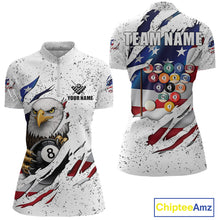 Load image into Gallery viewer, White Grunge US Flag Eagle Billiard Shirt For Women Custom 8 Ball Pool Team Jersey Polo &amp; 1/4 Zip TDM5956