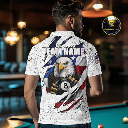 Custom Eagle 8 Ball Billiard Jersey For Men, Grunge American Flag Pool Team Shirt Polo & 1/4 Zip TDM5957