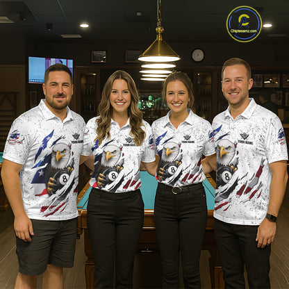 Custom Eagle 8 Ball Billiard Jersey For Men, Grunge American Flag Pool Team Shirt Polo & 1/4 Zip TDM5957