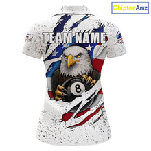 Load image into Gallery viewer, Custom Eagle 8 Ball Billiard Jersey For Women, Grunge American Flag Pool Team Shirt Polo &amp; 1/4 Zip TDM5957