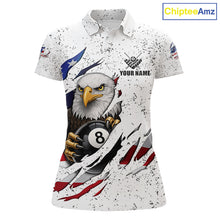 Load image into Gallery viewer, Custom Eagle 8 Ball Billiard Jersey For Women, Grunge American Flag Pool Team Shirt Polo &amp; 1/4 Zip TDM5957