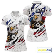 Load image into Gallery viewer, Custom Eagle 8 Ball Billiard Jersey For Women, Grunge American Flag Pool Team Shirt Polo &amp; 1/4 Zip TDM5957