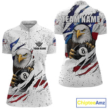 Load image into Gallery viewer, Custom Eagle 8 Ball Billiard Jersey For Women, Grunge American Flag Pool Team Shirt Polo &amp; 1/4 Zip TDM5957