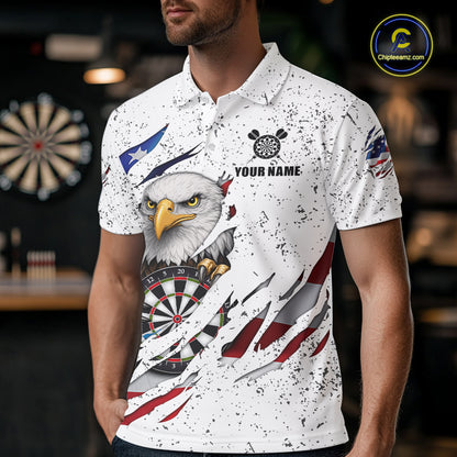 Custom Eagle Darts Jersey For Men, Grunge American Flag Patriotic Darts Team Shirt Polo & 1/4 Zip TDM5959