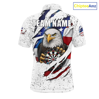Custom Eagle Darts Jersey For Men, Grunge American Flag Patriotic Darts Team Shirt Polo & 1/4 Zip TDM5959