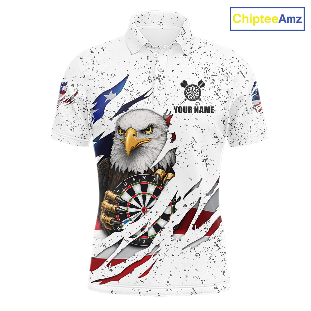 Custom Eagle Darts Jersey For Men, Grunge American Flag Patriotic Darts Team Shirt Polo & 1/4 Zip TDM5959
