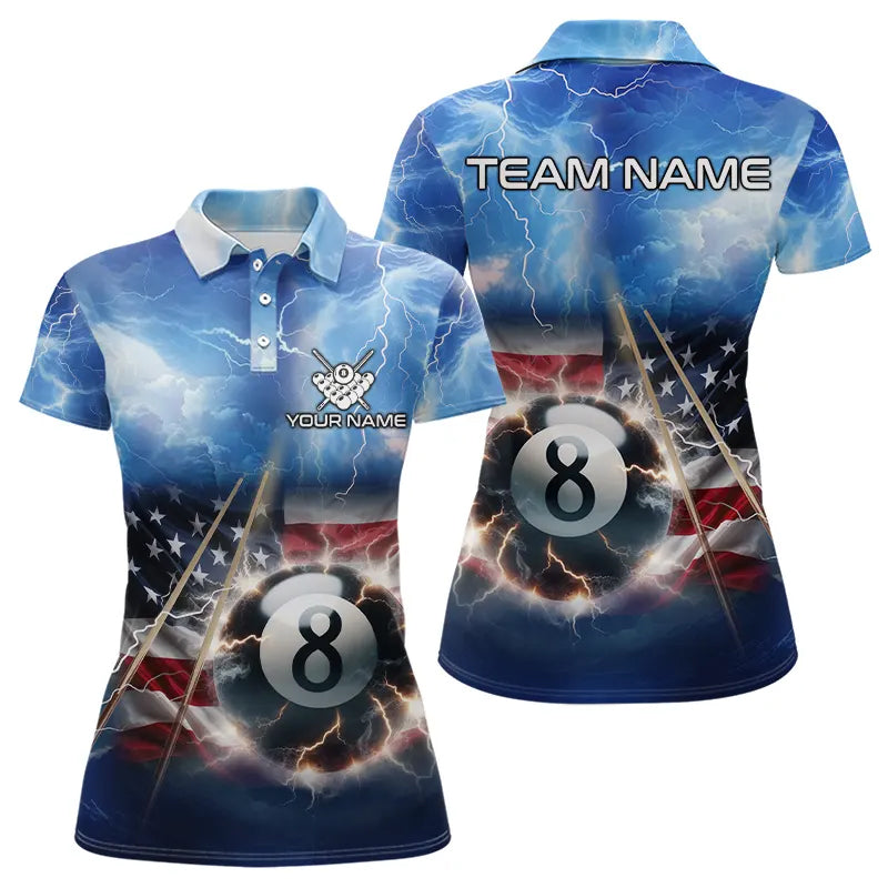 American Flag Thunder Lightning 8 Ball Pool Billiard Shirts For Women Customized Billiard Team Jersey TDM3756