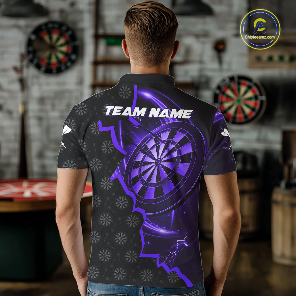 Purple Dartboard Ligthning Darts Shirt For Men Custom Darts Jersey Team Polo & Quarter Zip TDM6111