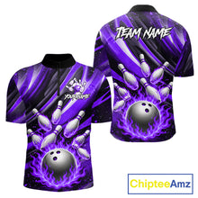 Load image into Gallery viewer, Custom Purple Flaming Silver Bowling Jersey For Men, Bowling League Team Shirts Polo &amp; Quarter Zip TDM6550