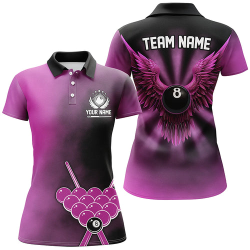 Personalized Pink Billiard 8 Ball Wings Custom Women Billiard Shirts, 8 Ball Pool Pink Jerseys TDM1843