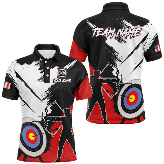 Personalized Grunge Archery Polo And 1/4 Zip Shirts For Men Custom Archery Team Jerseys |Red TDM2054