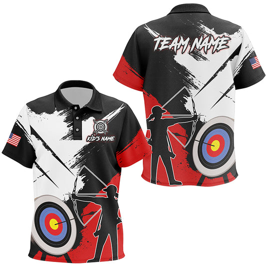 Personalized Grunge Archery Polo Shirts For Kid Custom Archery Team Jerseys |Red TDM2054