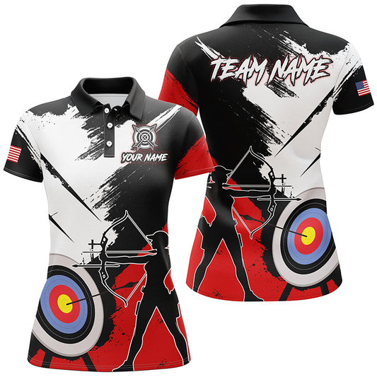 Personalized Grunge Archery Polo And 1/4 Zip Shirts For Women Custom Archery Team Jerseys |Red TDM2054