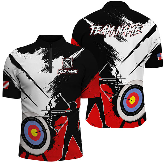 Personalized Grunge Archery Polo And 1/4 Zip Shirts For Men Custom Archery Team Jerseys |Red TDM2054