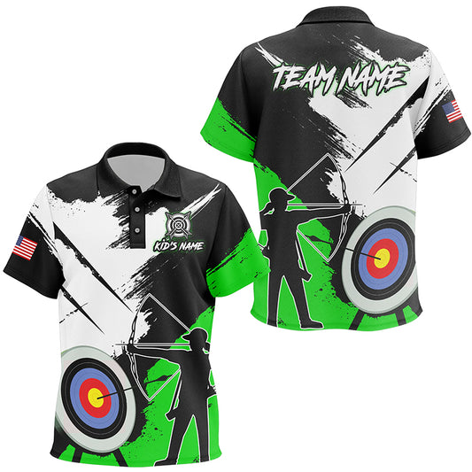 Personalized Grunge Archery Polo Shirts For Kid Custom Archery Team Jerseys |Green TDM2055