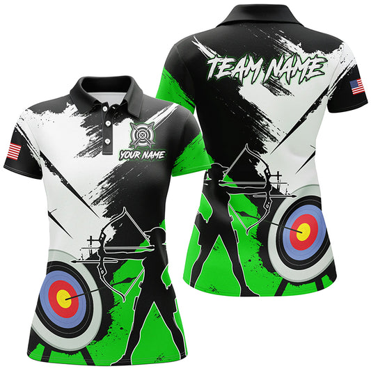 Personalized Grunge Archery Polo And 1/4 Zip Shirts For Women Custom Archery Team Jerseys |Green TDM2055