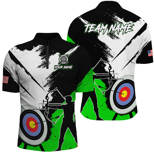 Personalized Grunge Archery Polo And 1/4 Zip Shirts For Men Custom Archery Team Jerseys |Green TDM2055