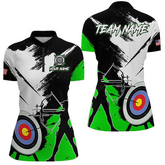 Personalized Grunge Archery Polo And 1/4 Zip Shirts For Women Custom Archery Team Jerseys |Green TDM2055