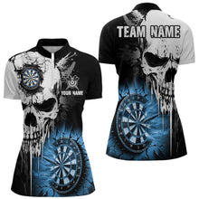 Load image into Gallery viewer, Personalized Grunge Skull Crack Wall Women Dart Shirts Custom Scary Darts League Team Jerseys |Blue TDM2785