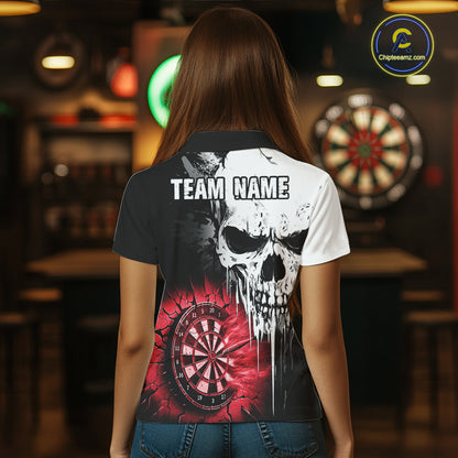 Personalized Grunge Skull Crack Wall Women Dart Shirts Custom Scary Darts League Team Jerseys |Red TDM2786