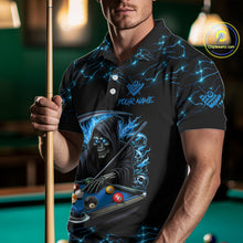 Load image into Gallery viewer, Blue Funny Grim Reaper 8 Ball Pool Men Billiard Shirts Custom Billiard Jersey Team Polo &amp; 1/4 Zip TDM5240