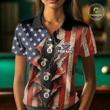 Load image into Gallery viewer, Vintage American Flag Chain 8 Ball Pool Billiard Shirt For Women Custom Patriotic Billiard Jerseys TDM5244