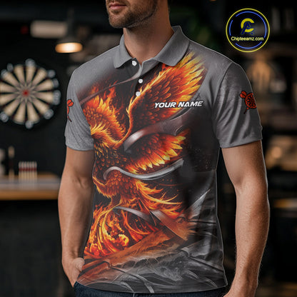Personalized Phoenix Flame Darts Shirt For Men Custom Darts Team Jersey Polo & 1/4 Zip |Orange TDM5246