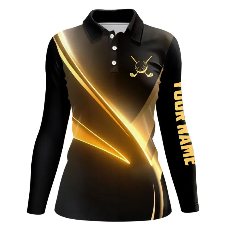Yellow And Black Geometric Women Golf Shirt Short Sleeve Polo Shirts Custom Ladies Golf Tops Gifts TDM3260
