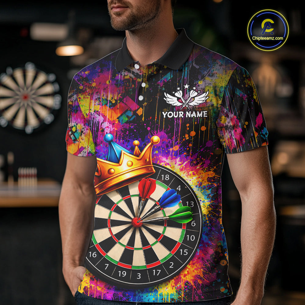 Funny Colorful Crown Dartboard Splash Darts Shirt For Men Custom Darts Jersey Team Polo & 1/4 Zip TDM5762