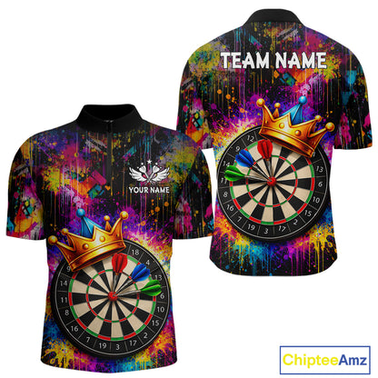 Funny Colorful Crown Dartboard Splash Darts Shirt For Men Custom Darts Jersey Team Polo & 1/4 Zip TDM5762