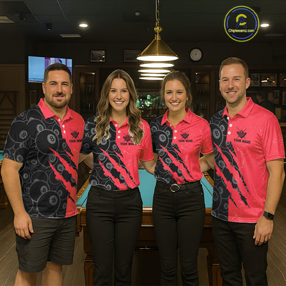 Custom Grunge Black And Red 8 Ball Billiard Shirt For Men, Pool Team Jersey Polo & 1/4 Zip TDM5961